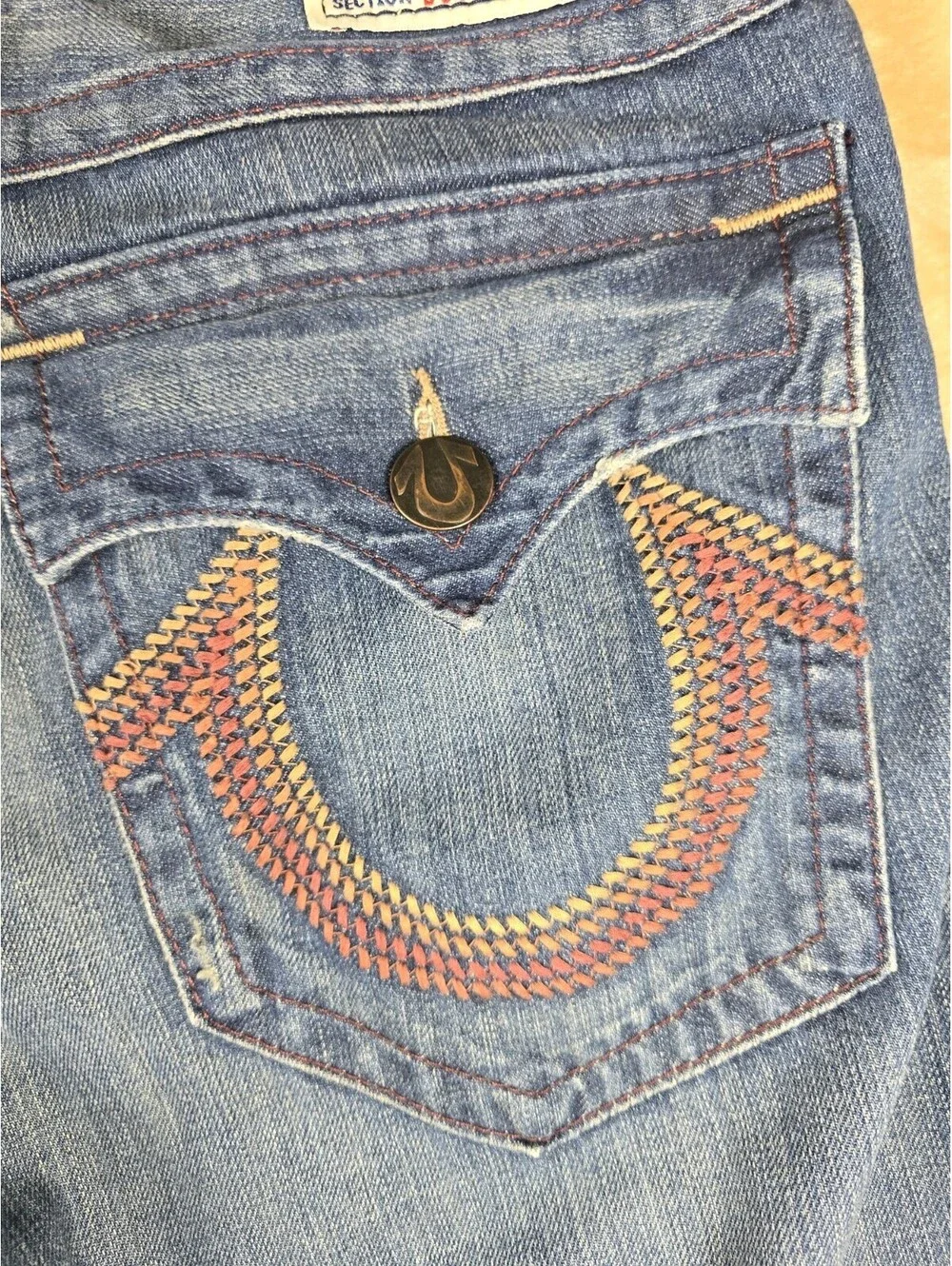 True Religion Men's Billy Flap Pocket Blue Denim Bootcut Size 36 (Actual40)
